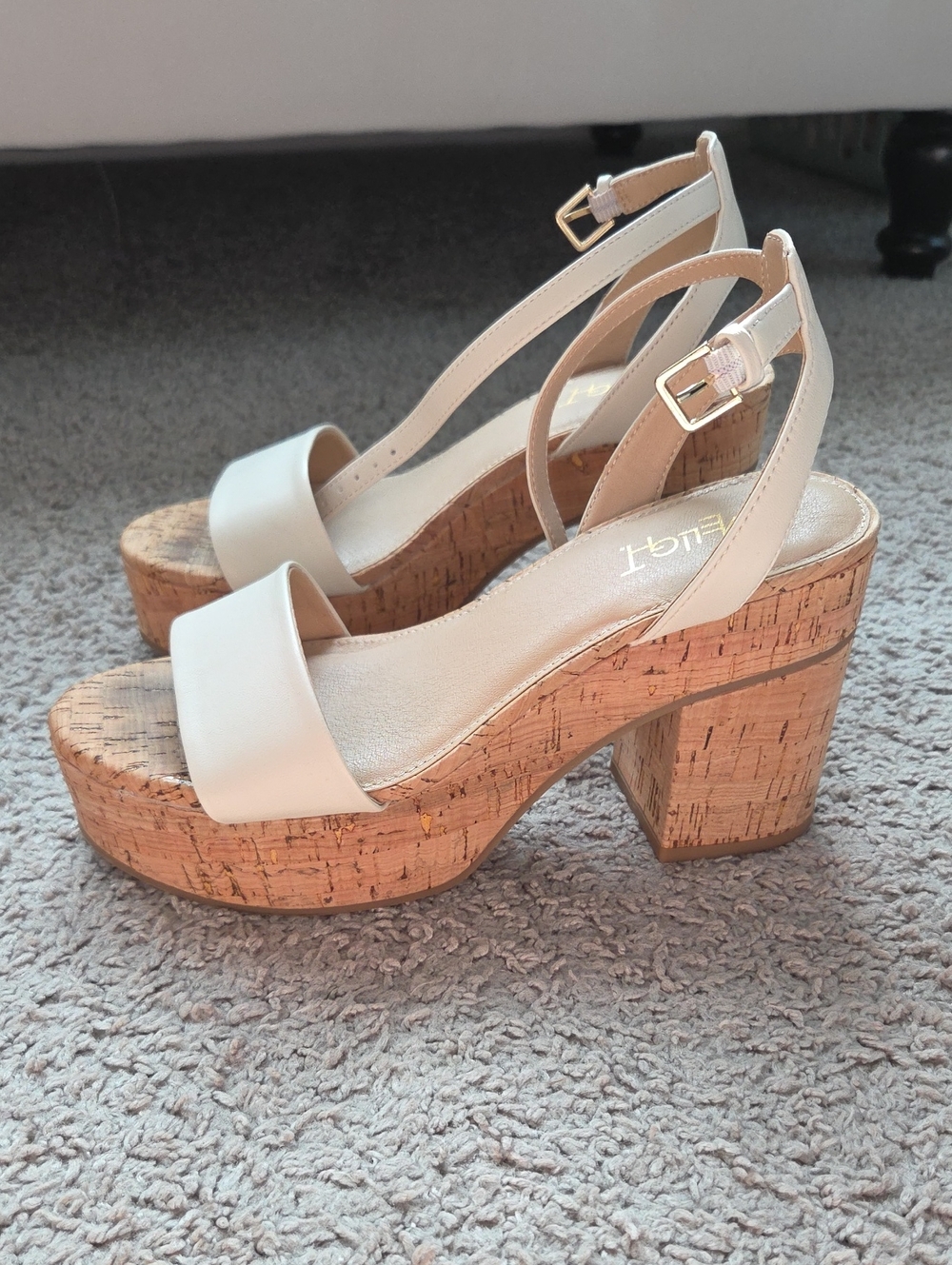 Cream Cork Platform Sandals with Ankle Strap